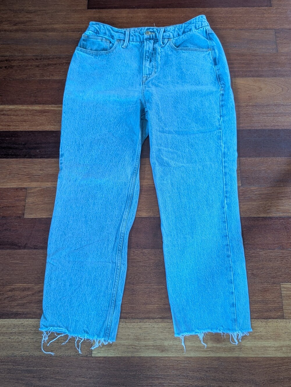 Good American Light Blue Straight Leg Jeans Distressed